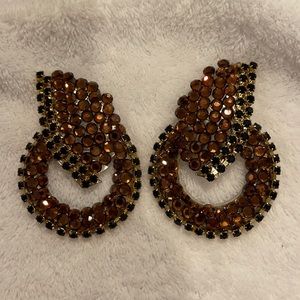 Custom vintage earrings bronze with black stones